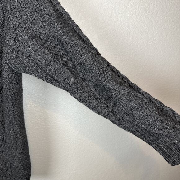 Aran Chunky Cable Knit Fisherman Cardigan Sweater Size M Gray Merino Wool Pocket - Picture 4 of 5